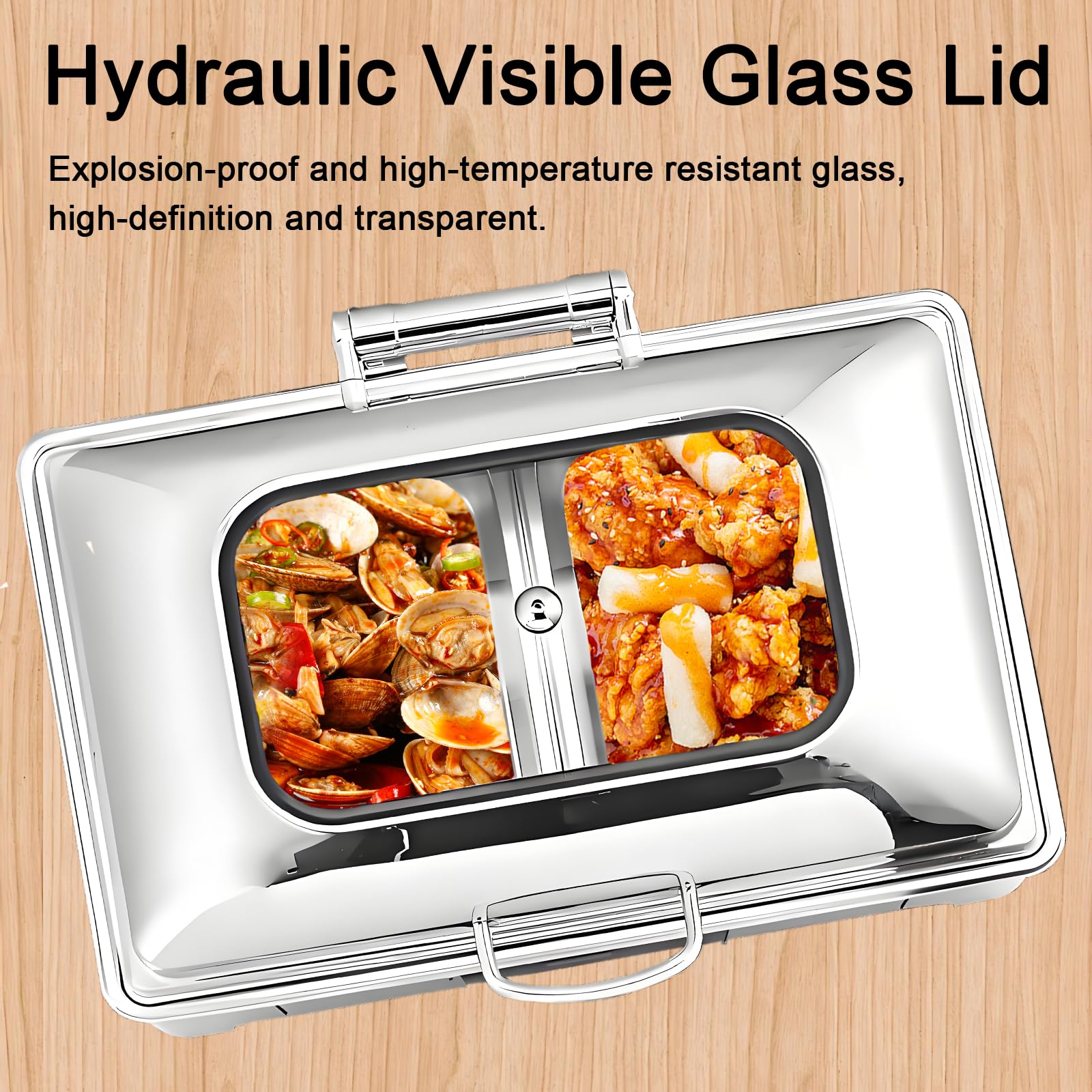 Chafing Dish Buffet Elettrico Temperatura Regolabile 30-85℃(FULL PAN) | 9L Professionale Scaldavivande Buffet Elettrico Acciaio Inox per Buffet, Ristoranti, Hotel, con Coperchio Visibile, 400W