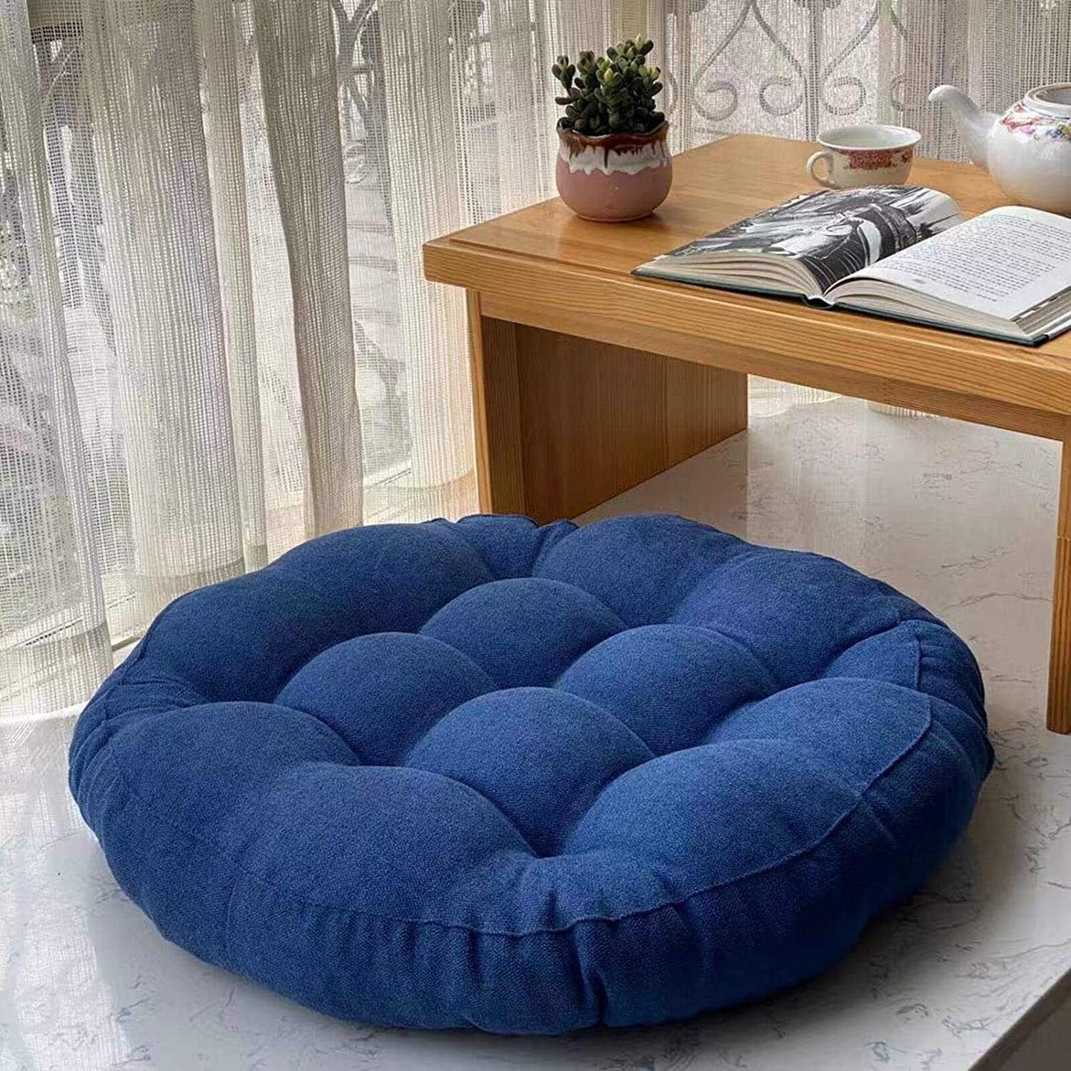 Okrągła poduszka podłogowa do jogi, miękka, gruba, pikowana, do medytacji, czytania i relaksu, wygodna, 43 cm, otomana, do domu i biura