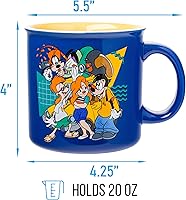 Vista 2 de Silver Buffalo - Taza de cerámica de campamento de A Goofy Movie de Disney, diseño retro con Goofy, Max Goof, Roxanne y Bobby Zimmeruski, 20 onzas