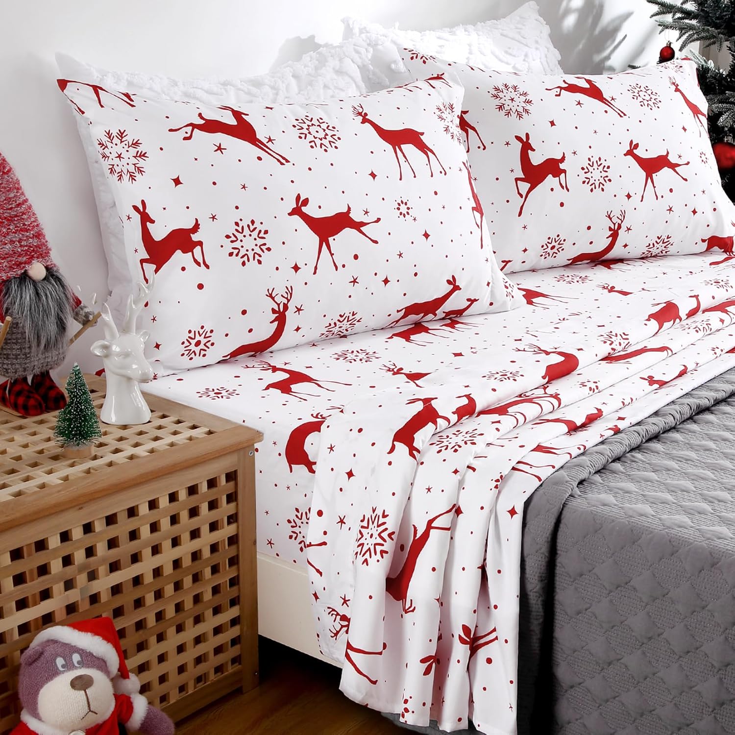 CAROMIO Christmas Bed Sheets King, Soft Brushed Microfiber