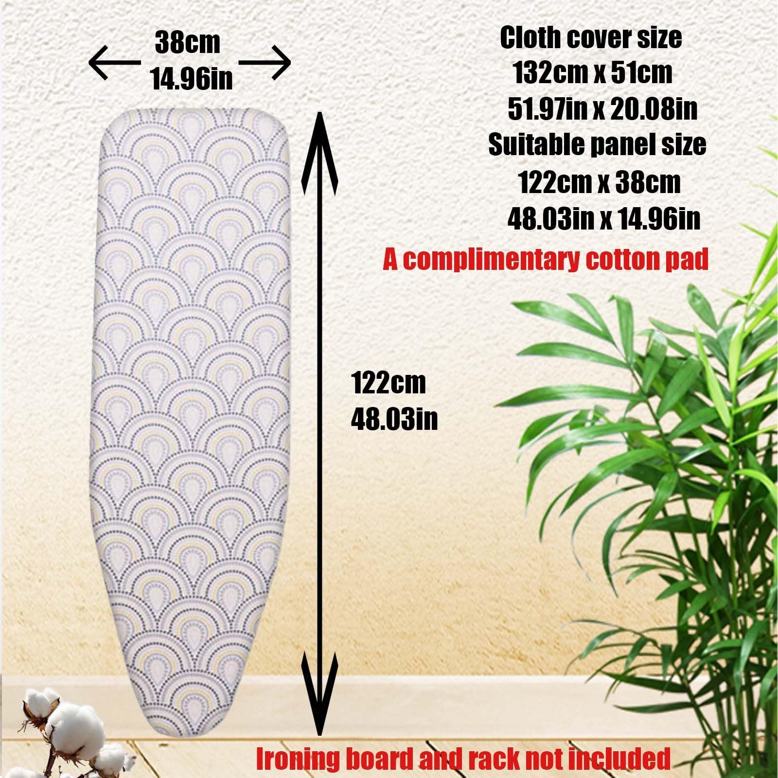 Funda para tabla de planchar resistente de 128 x 40 cm, repuesto acolchado con cordón, se adapta a mesas de planchar estándar, color pavo real, duradera y lavable a máquina.