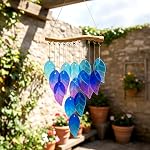 Glass Leaves Wind Chimes for Outdoor Memorial Decor - Unique Wind Chimes for Garden, Yard, Porch & Backyard, Durable Outside Decoration with Handcrafted Glass Design