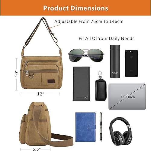 Miniatura 6 de Rfid - Bolsa bandolera con soportes para botellas de agua, bolsa de hombro para laptop de 13 pulgadas, bolso bandolera con cartera integrada