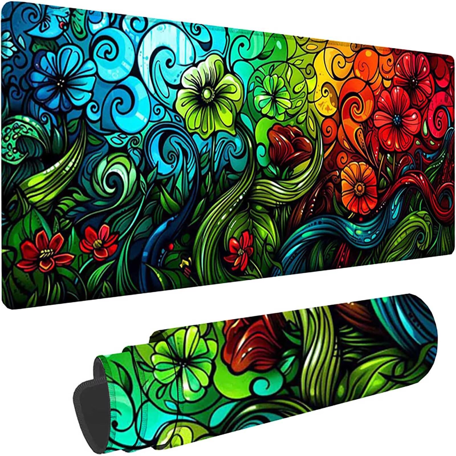 Niebieska podkładka pod mysz do gier XXL 1200 x 600 x 3 mm duża podkładka pod mysz XXL kwiat podkładka pod mysz do klawiatury i biura, wysoka precyzja i szybkość, antypoślizgowa guma, akcesoria do