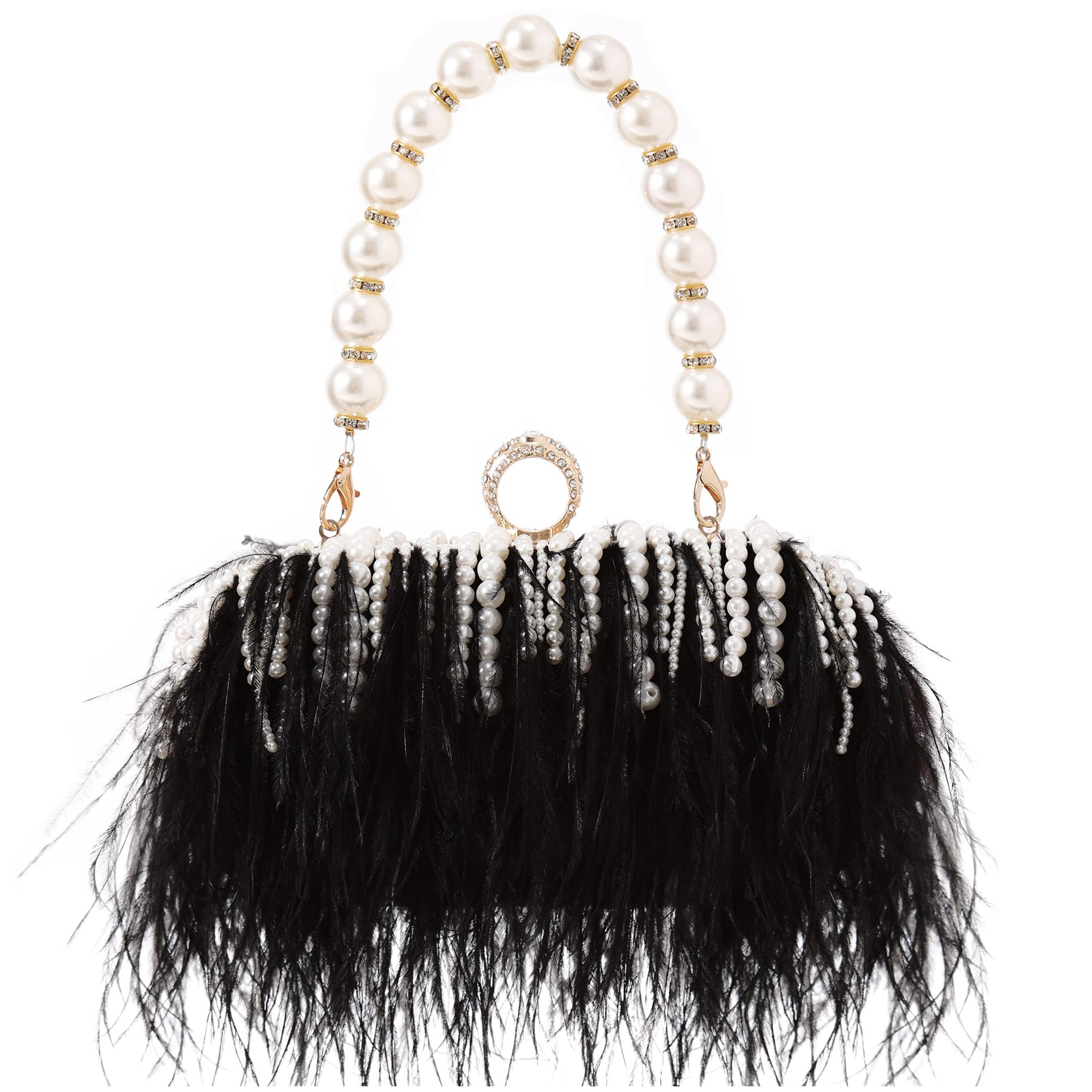 Women Real Natural Ostrich Feather Evening Bags Purses Clutch Vintage Banquet Handbag