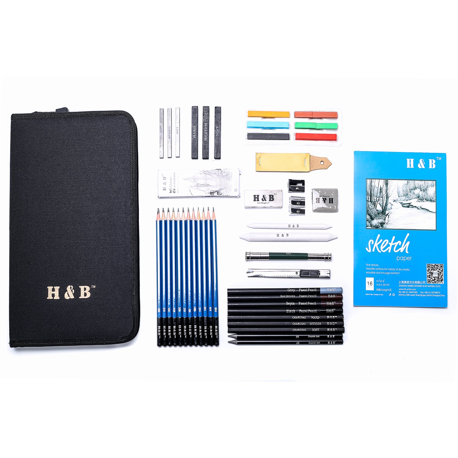 H & B Drawing Pencils Set, 48Piece Sketch Pencils and Drawing Kit
