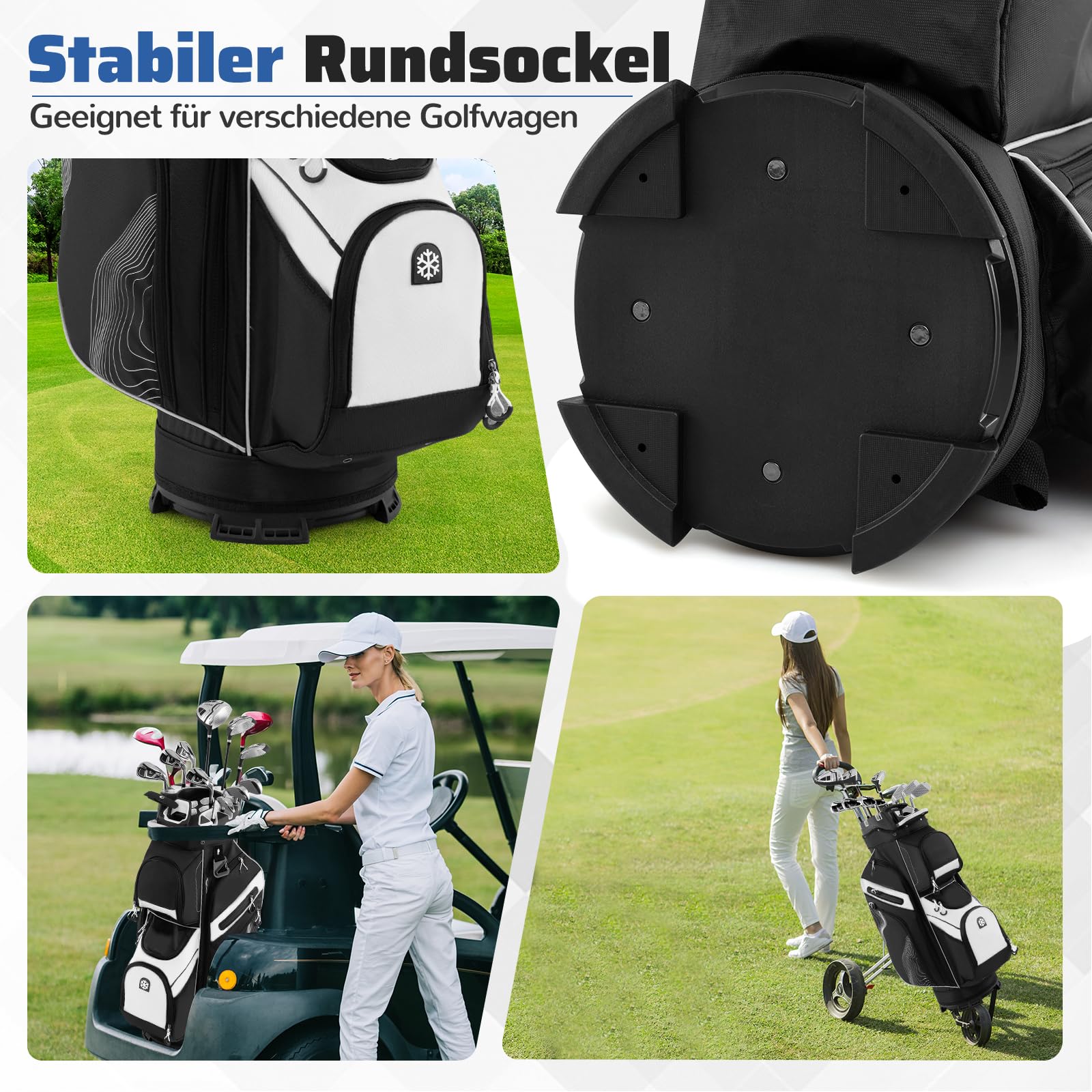 COSTWAY Torba golfowa, lekka torba na wózek golfowy z 14 przegródkami i paskiem do noszenia, przenośna torba golfowa z pokrowcem przeciwdeszczowym i 11 kieszeniami, odporna na działanie wody, dla