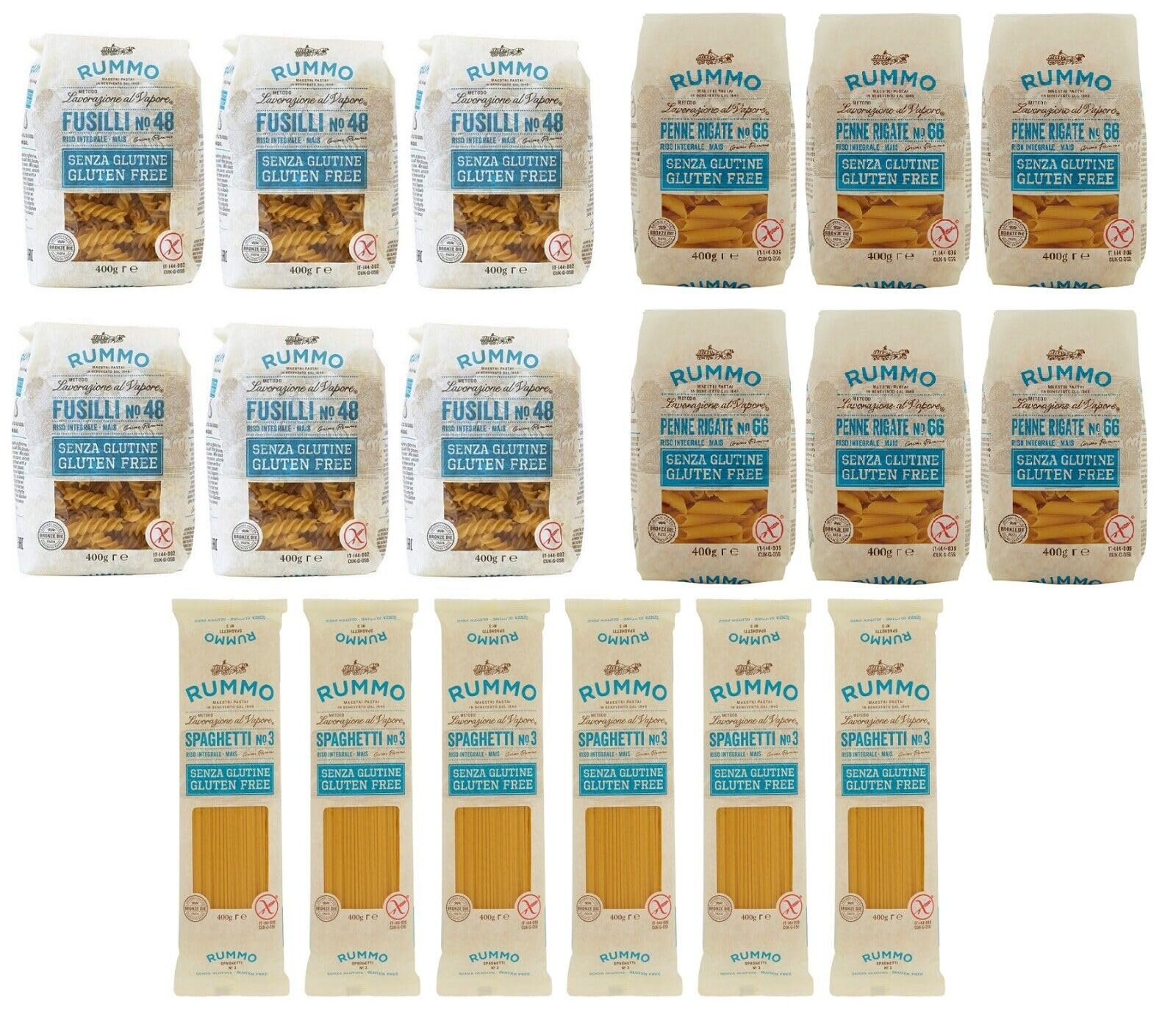 18er-Pack Testpaket Rummo Pasta Spaghetti - Fusilli - Penne Rigate Glutenfreie,Nudeln Senza Glutine 400g