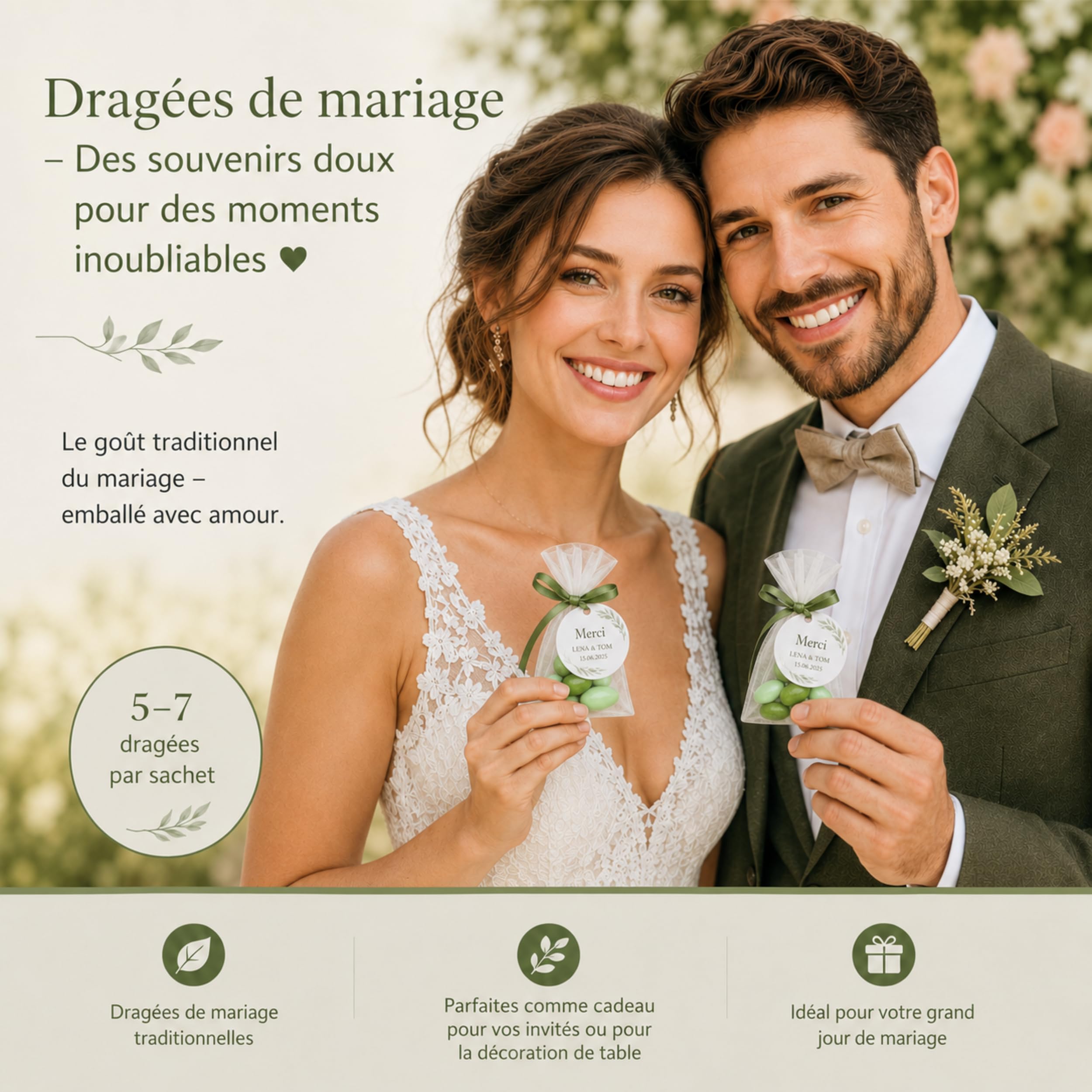 EinsSein 1kg Dragees amandes au chocolat Mélange de saveurs Mix vert brillant | ca. 160 pièce Dragées Mariage Baptême Communion Célébrer Fête Candybar | cadeaux d’invités | Amandes | Badem sekeri