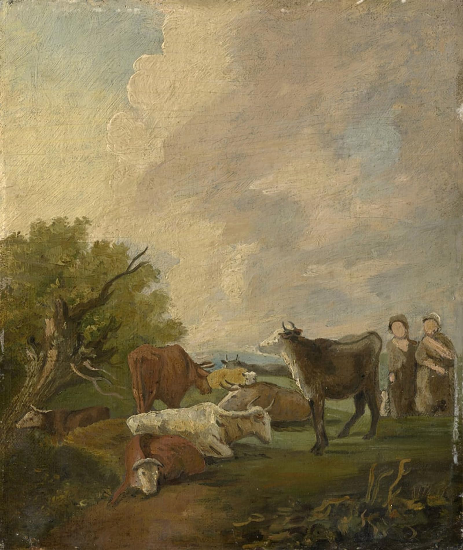 POSTERIIk Vintage Classic Picture Landscape Artwork Figures and Cattle in a Landscape by Gainsborough Portrait Canvas Painting for Office Home Decor 60x90cm