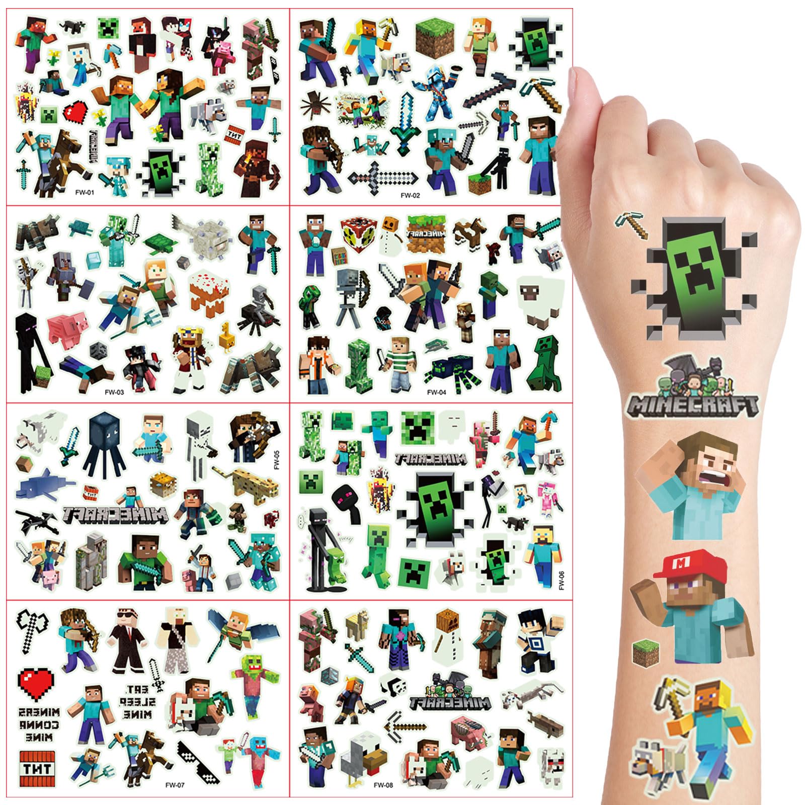 Temporäre Tattoos Kinder, 8 Blätter Tattoo für Jungen Mädchen, Cartoon Kindertattoos Deko Kindergeburtstag, Geburtstag Party Geschenk Kleine, Hautfreundliche Temporäre