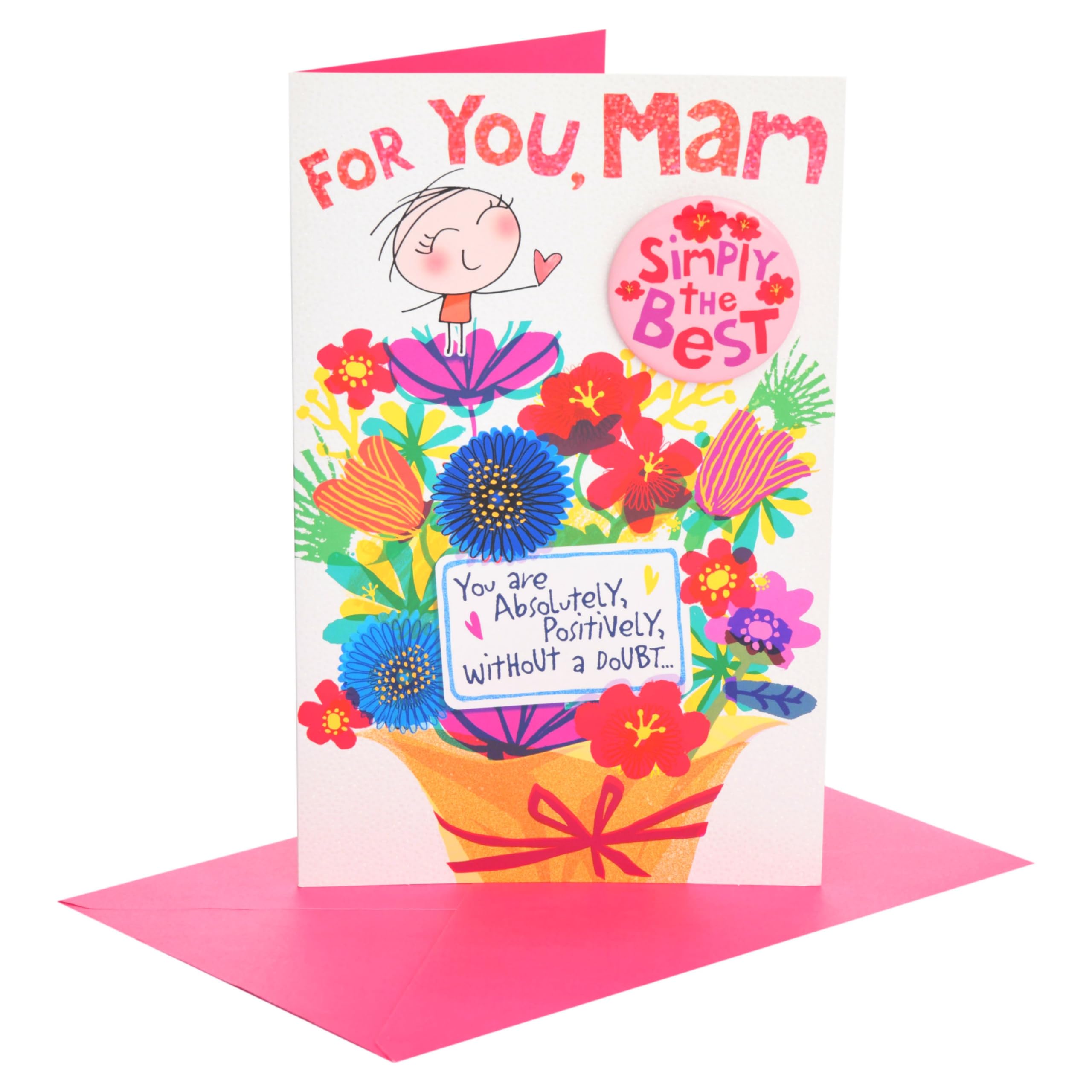 UK Greetings | Mother's Day Card for Mam | Card for Mum, Grandma, Wife | Her, Girls, Women | Wigwam Mam Bouquet of Flowers Design | With Envelope | 16.5 x 25.4 cm