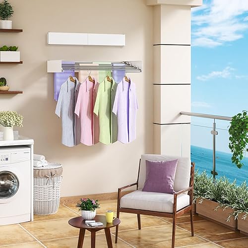Miniatura 5 de Tendedero de pared de 31.5 pulgadas, estante de secado de ropa plegable, ahorro de espacio, soporte de pared para ropa con plantilla de pared, 5