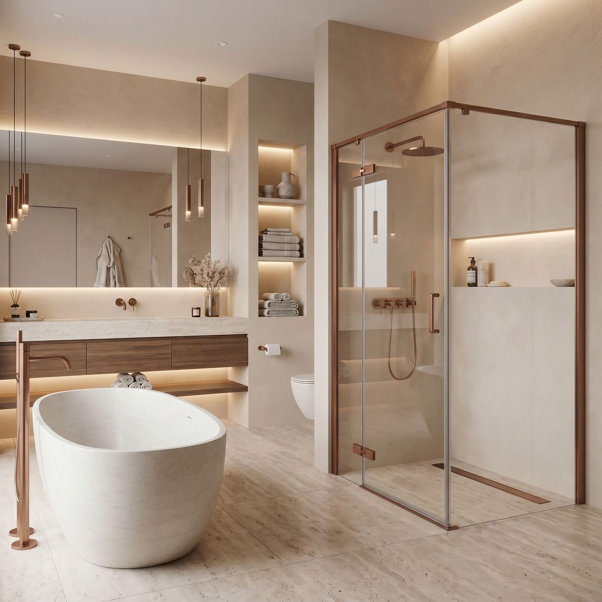 Rea - Mampara de ducha Rea Bruno 100x80 Cepillo Cobre - 78,5 x 98,5 x 195 cm