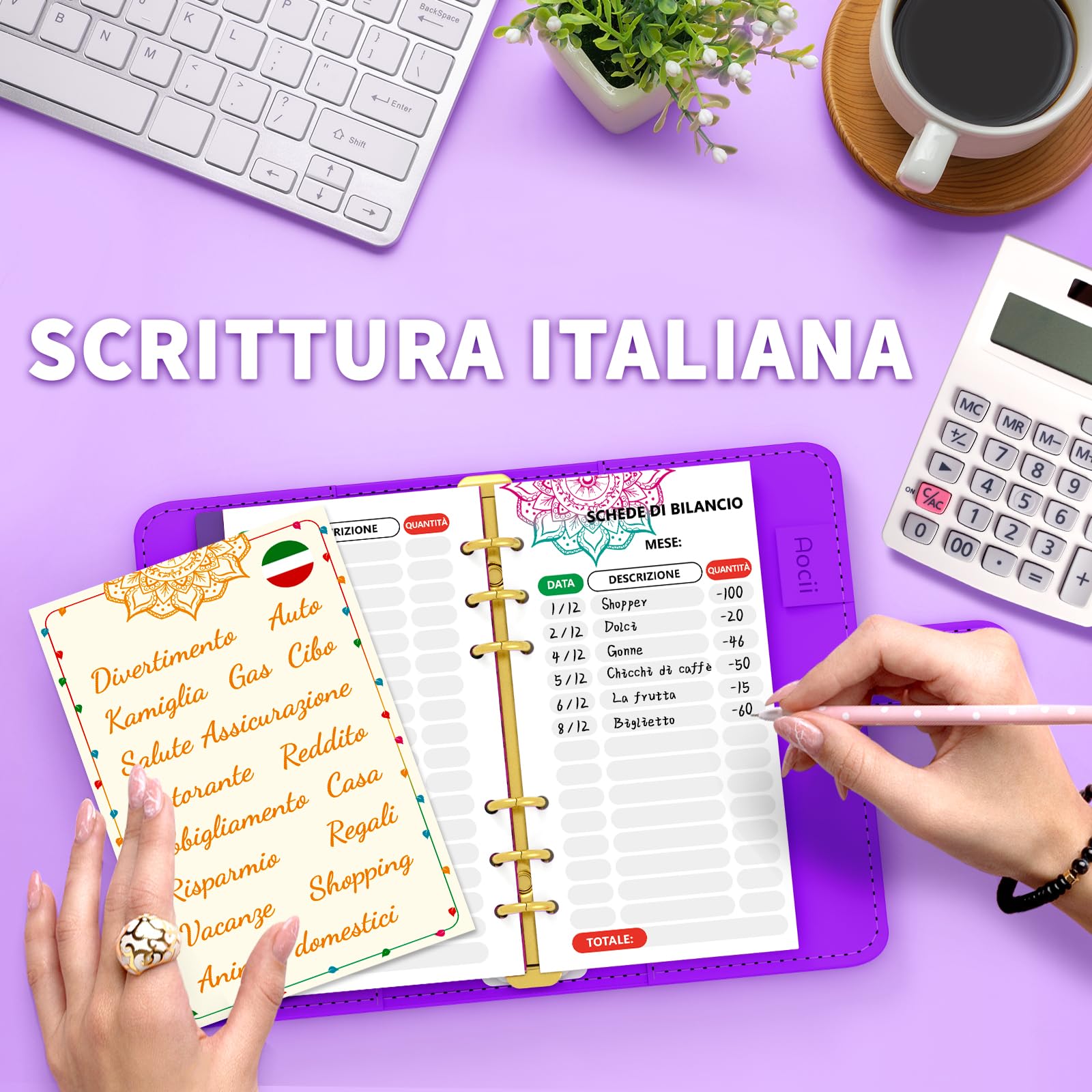 Italian Budget Folder for Planning, A6 PU Leather, Budget Sheet and DIY Stickers for Cash Budget Organiser - Image 4