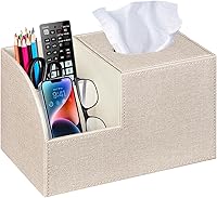BLIENCE PU Leather Cube Tissue Box Cover with Remote Holder - Stylish Storage Organizer for Nightstand, Bedroom, Office