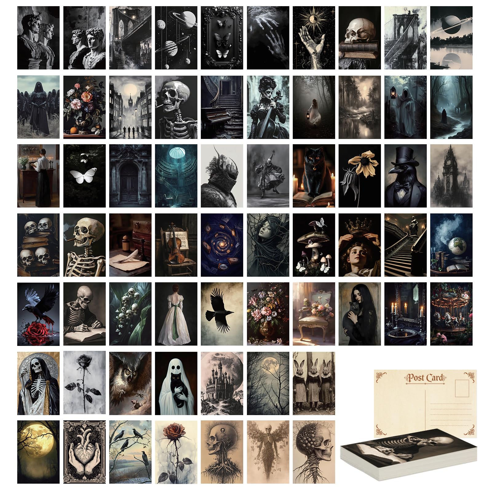 Tlenpo 64 Pcs Moody Dark Academia Decor, Mini Gothic Wall Art Prints, Victorian Decorations for Room, Vintage Gothic Posters, Goth Halloween Wall Collage Kit (4x6)