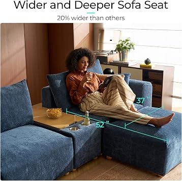 LINSY HOME Armrest Seat Modular Sectional Oversized Couch, Ultra Soft Cloud Couch Seat with Armrest, Convertible Sectional Sofa for Living Room Apartment Dorm Room