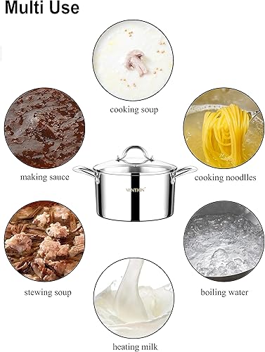 Miniatura 6 de VENTION Olla de acero inoxidable de 3 capas, olla de sopa con tapa, olla de cocción de 4.5 cuartos de galón