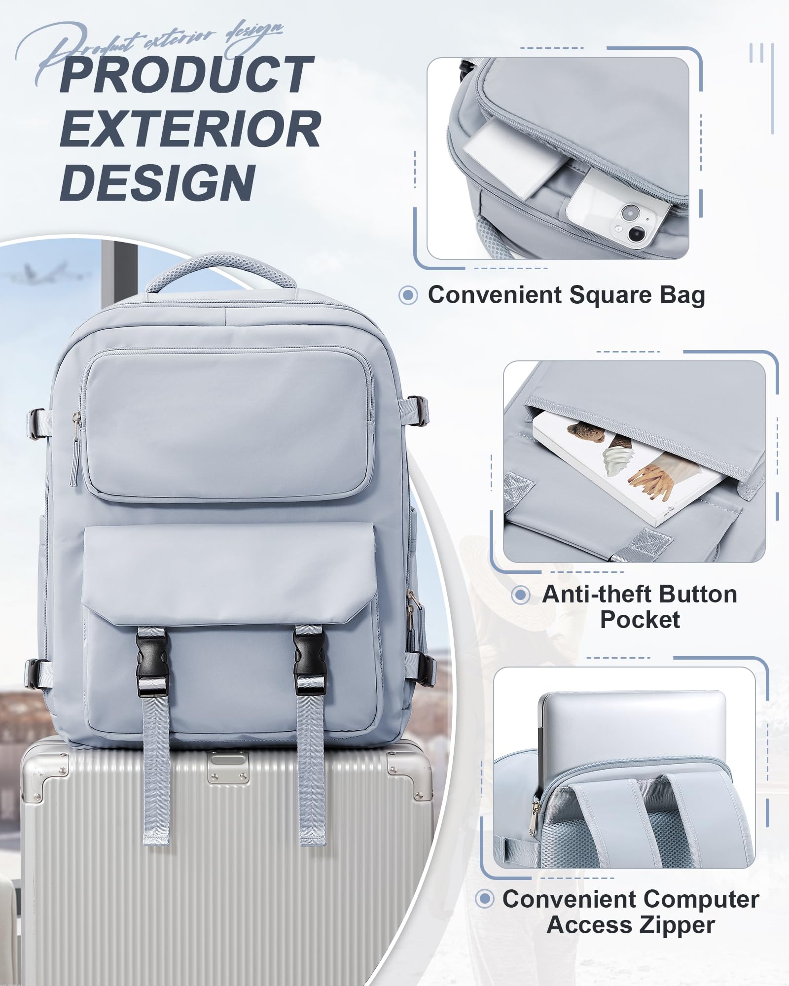 BJLFS Borse da Cabina per Ryanair 40x20x25 Bagaglio a Mano Zaino Borsa Zaino da Viaggio, Zaino da trekking,Zaino Easyjet 45x36x20,Zaino Casual per laptop da 14 pollici per scuola