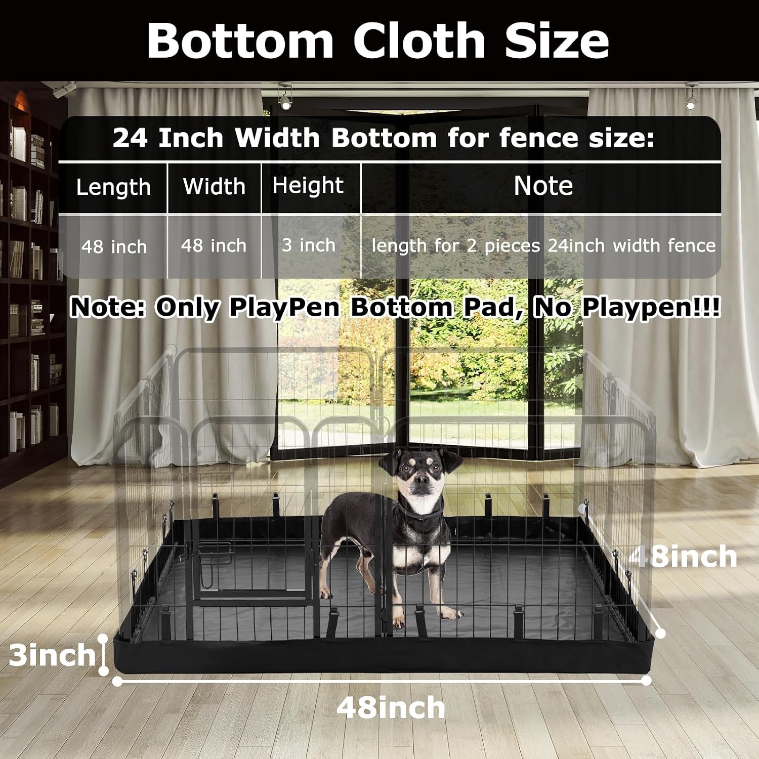 pjyucien rectangle dog playpen bottom pad - fits 8 panels 24" width metal dog pen -48"x48" size 600d oxford cloth waterproof playpen bottom pad (note:no playpen) only square bottom 8-panels 24.0"w
