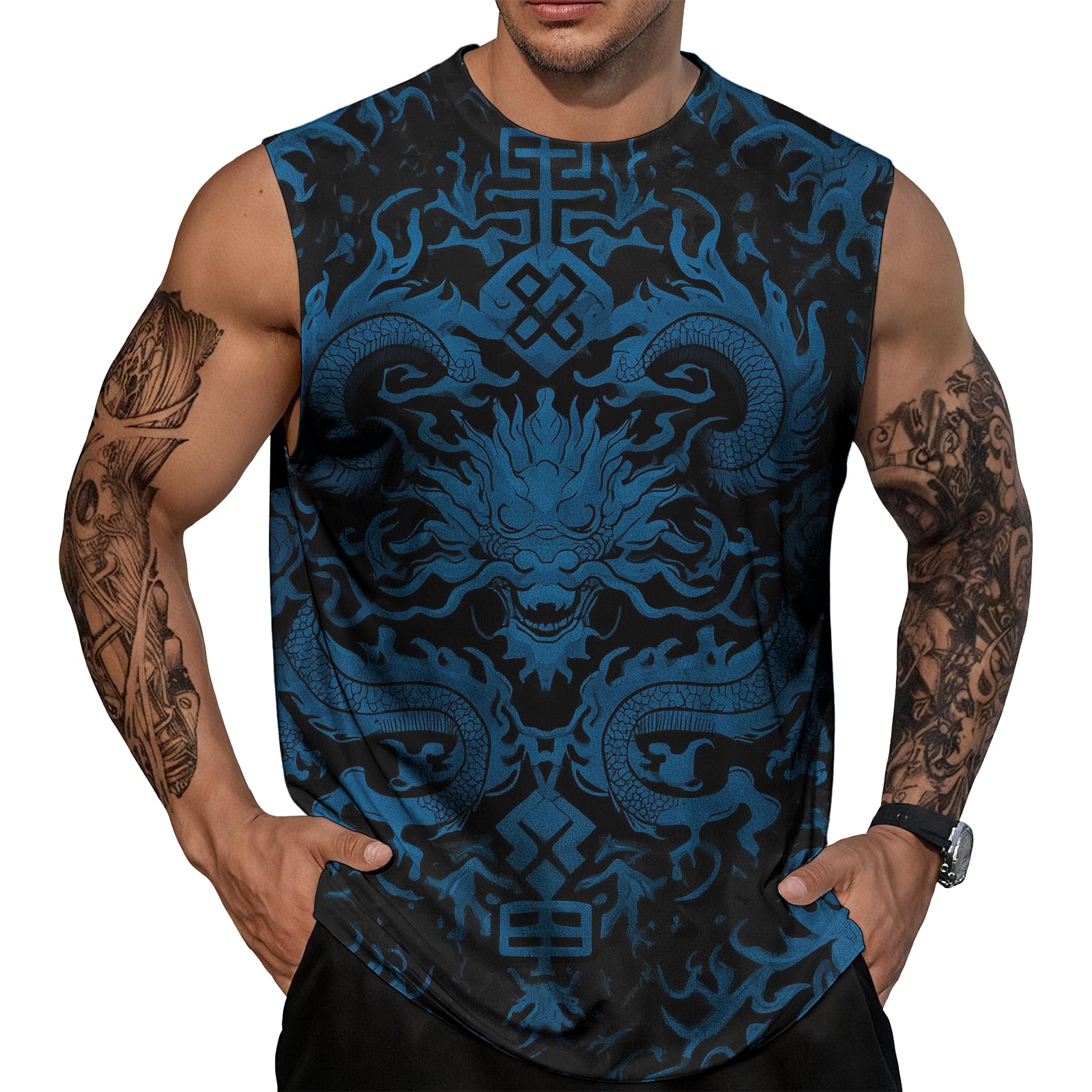 Tank Tops for Men Sleeveless Art Printing T Shirt Summer Casual Quick Dry Gym Workout Muscle Tee