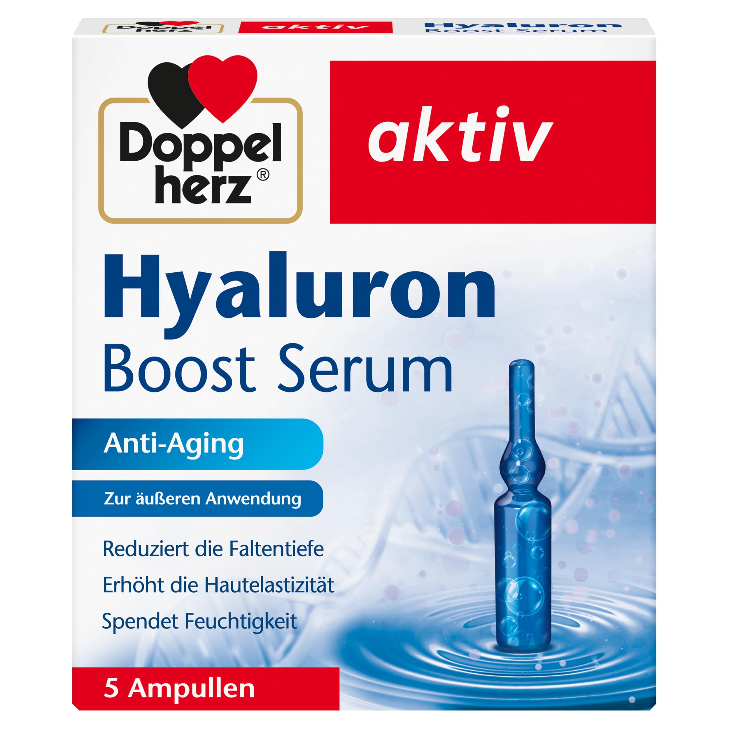 Doppelherz Hyaluron Boost Serum Ampullen – Anti-Aging Ampullen zur äußeren Anwendung – 5 Ampullen