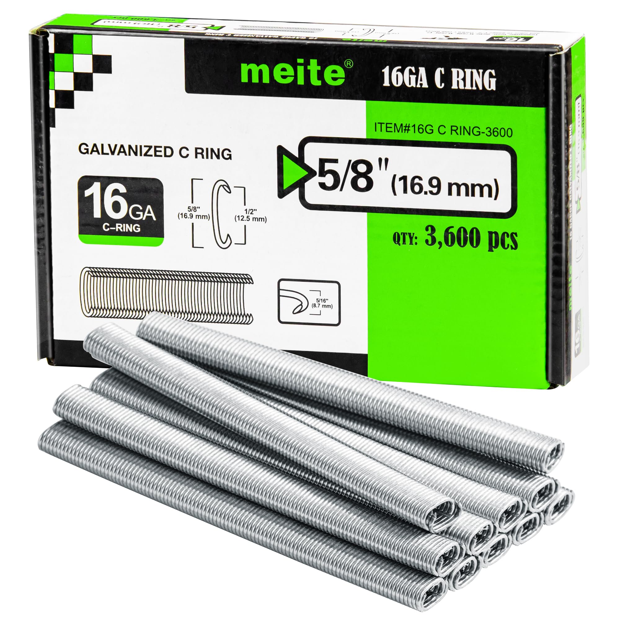 meite 16 Gauge 1/2" Hog Rings, Galvanized Hog Ring Staples for SC760C, SC760-I2 Hog Ring Stapler, C Ring Staples for Bag Closing, Fencing Installation