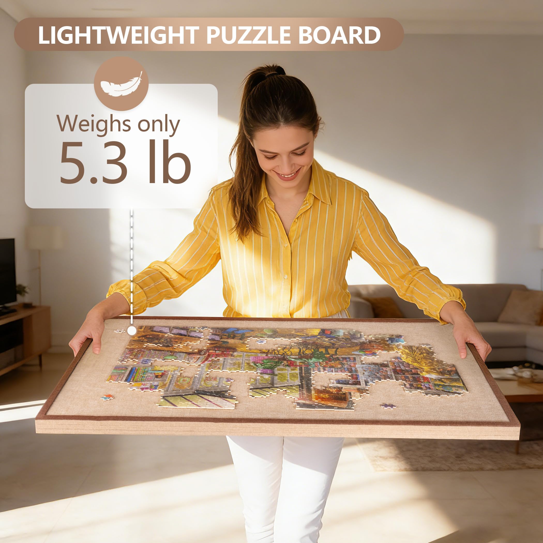 Kippbares Puzzlebrett mit 2-in-1-Ständer und Abdeckung, Leichter Filz-Puzzleaufbewahrungstisch mit 3-Fach verstellbarem Winkel, 6 Puzzlesortierfächern für Puzzlespiele mit bis zu 1500 Teilen