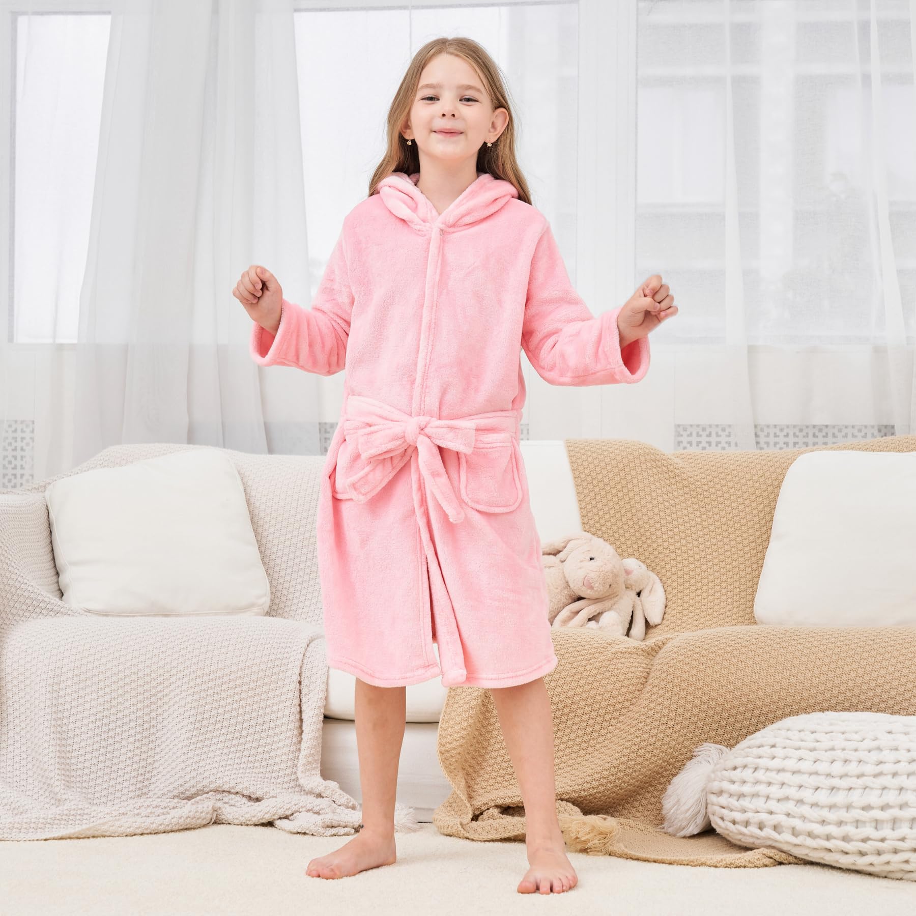 Peignoir à Capuche Doux pour Filles Molleton Robe de Chambre Vêtements de nuit Enfants