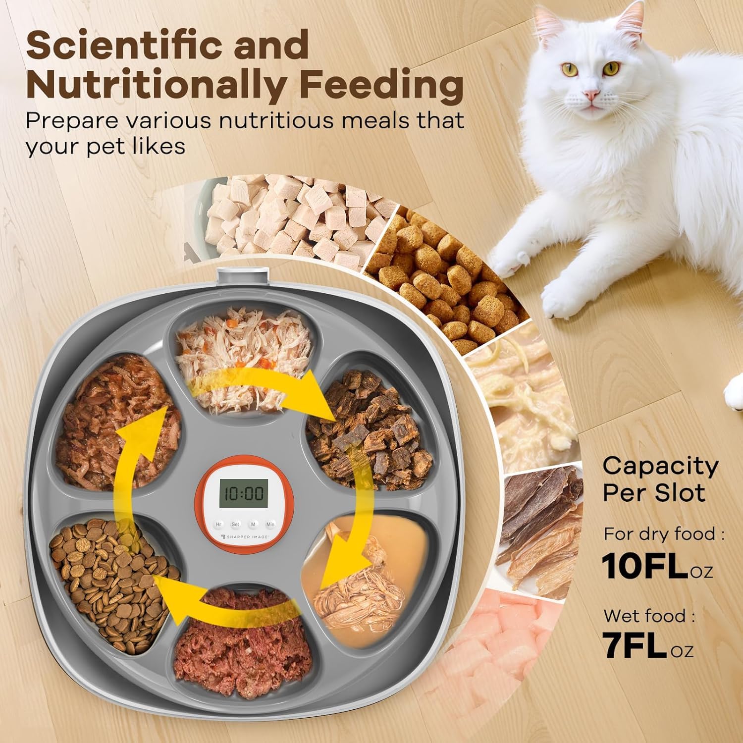 Sharper Image - Mangiatoia automatica per gatti wireless, dispenser automatico di cibo per gatti per cibo umido con 4 confezioni di ghiaccio, alimentatore automatico ricaricabile per gatti con timer