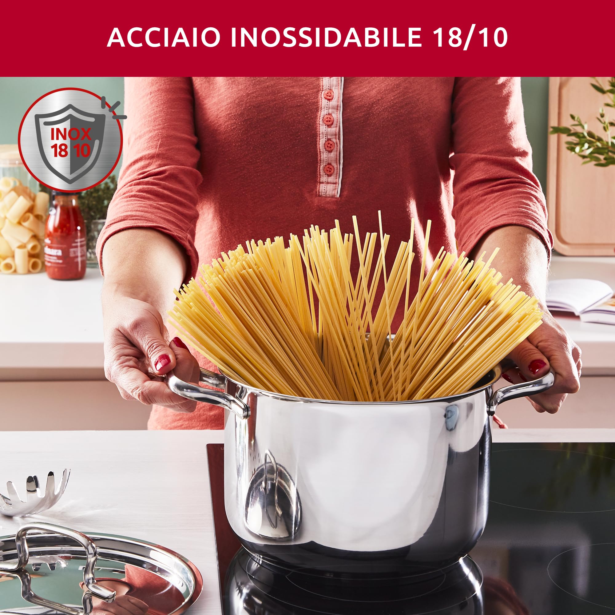 Lagostina Sfiziosa Set di Pentole Induzione, Gas e Forno in Acciaio Inox 18/10, 24 Pezzi, Fondo Lagoseal Plus, con 5 Casseruole, 3 Pentole, Bollilatte, 8 Coperchi, 7 Utensili Cucina