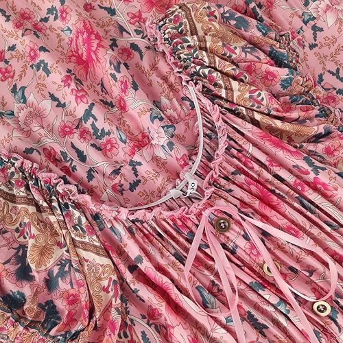 Miniatura 4 de OSTOO Vestido largo de verano 2025 para mujer, manga corta, bohemio, estampado floral, escalonado, casual, fluido