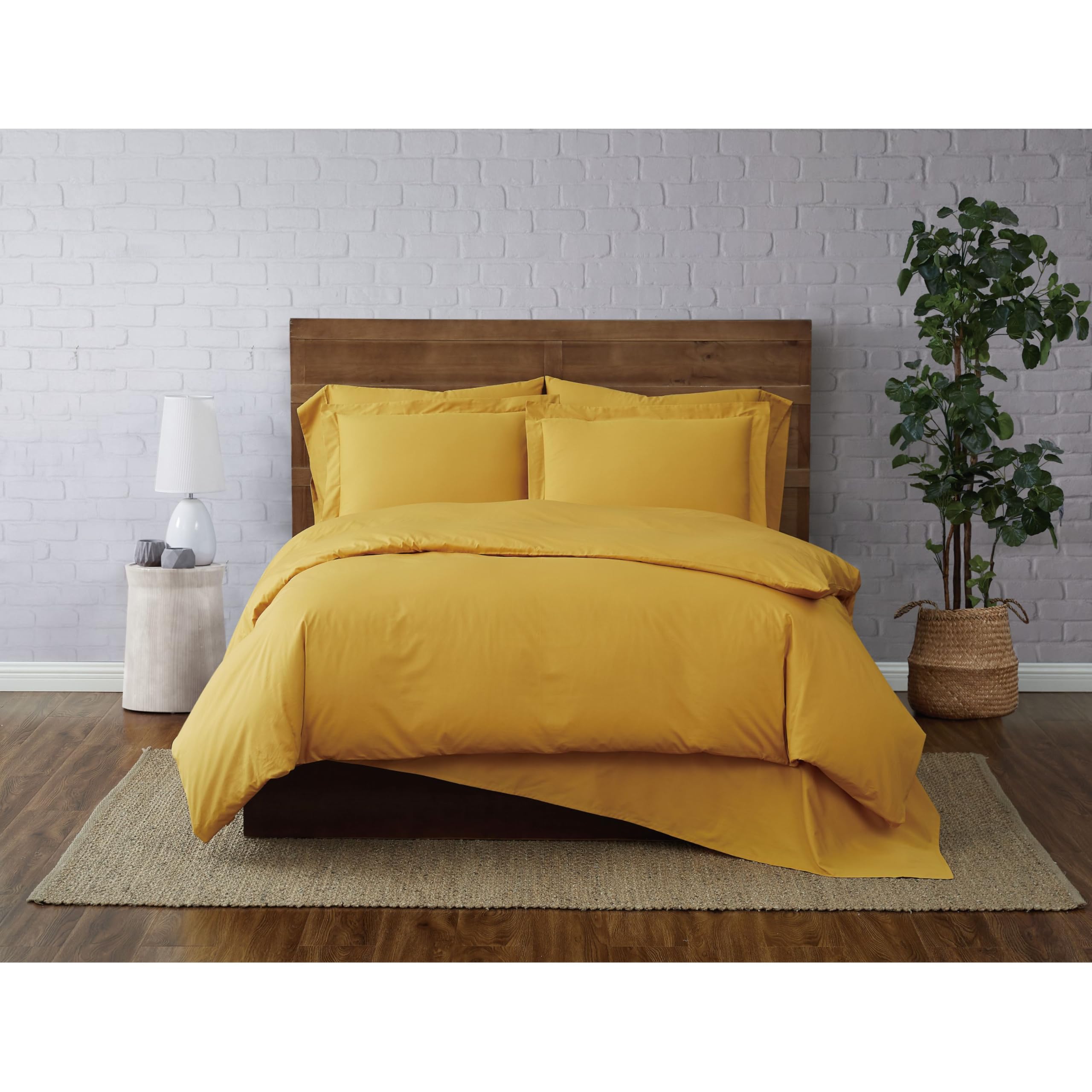 Brooklyn Loom Solid Cotton Percale Mustard Full/Queen 3 Piece Duvet Set