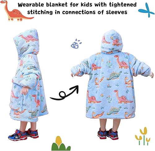 Miniatura 4 de yescool Manta con capucha que brilla en la oscuridad para niños pequeños de 2 a 6 años, sudadera de manta de gran tamaño con sherpa para regalos de