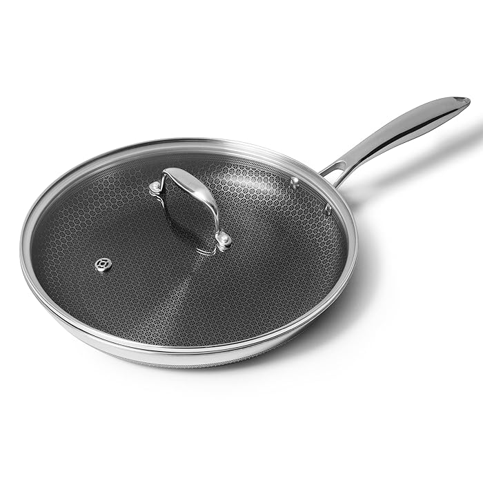 Buy HexClad 12 Inch Hybrid Stainless Steel Frying Pan with Cooking Lid StayCool Handle, PFOA