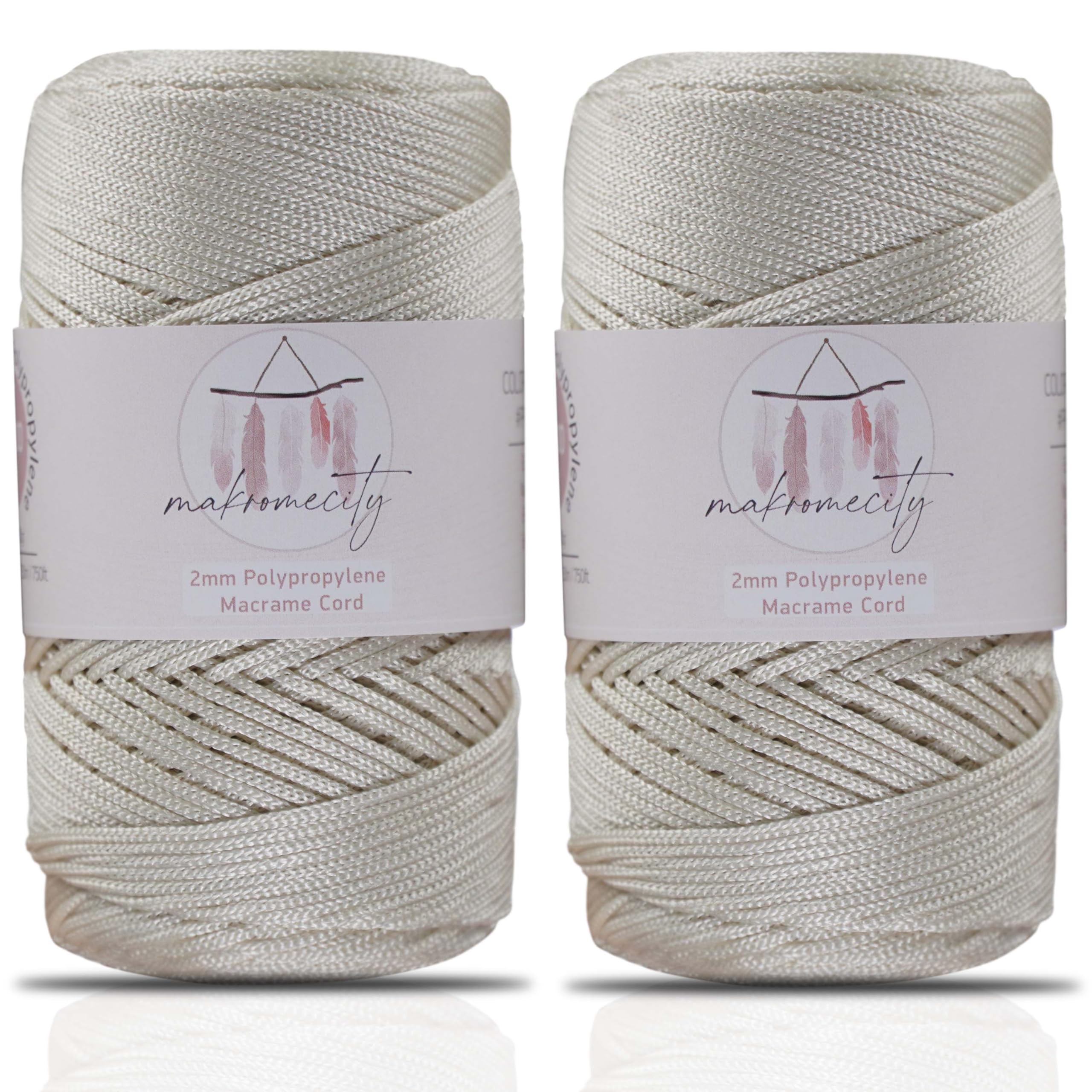 Makromecity, 2 Skeins of Polyester Macrame Cord 2mm x 250 Yards (750 feet) 2mm Polypropylene Macrame Cord for Macrame Art & Crafts for Wall Hangings, Bags, Underplate, Rug (29 Colors Available)