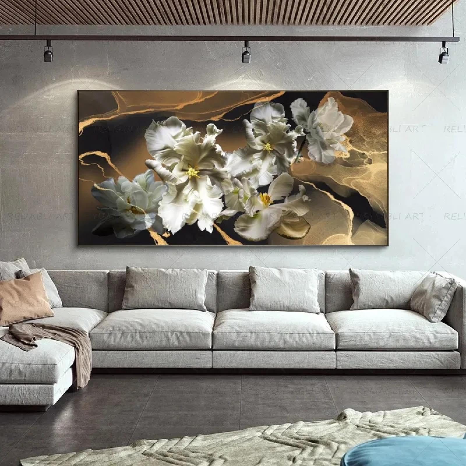Pósteres de lujo de flores doradas, cuadros artísticos de pared para sala de estar, impresiones abstractas en lienzo, pintura sobre lienzo, decoración moderna para el hogar, 100x200cm/39x79in