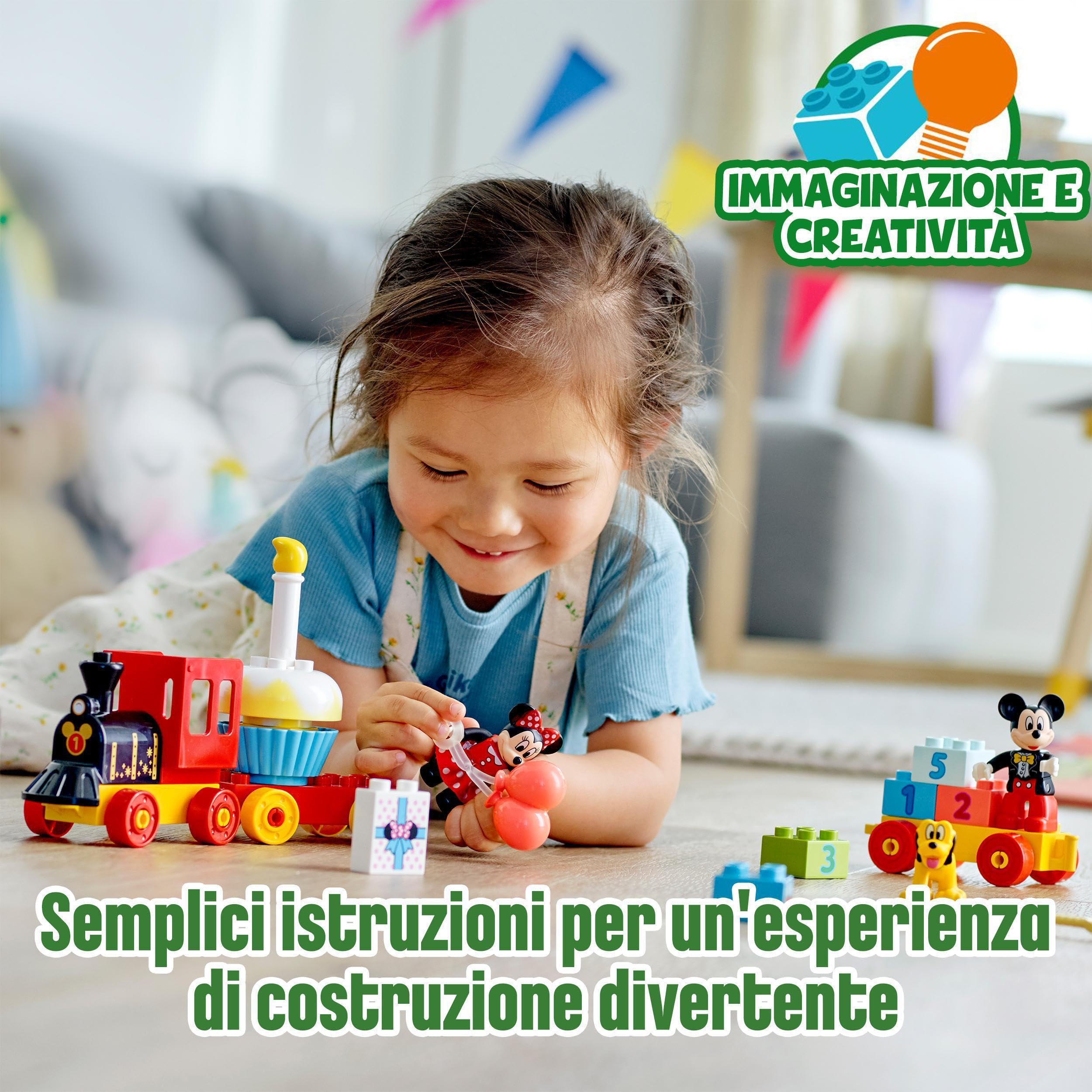 LEGO DUPLO Disney Il Treno del Compleanno di Topolino e Minnie, Giocattolo con Personaggi & Treno dei Numeri, Giochi Educativi con Cane