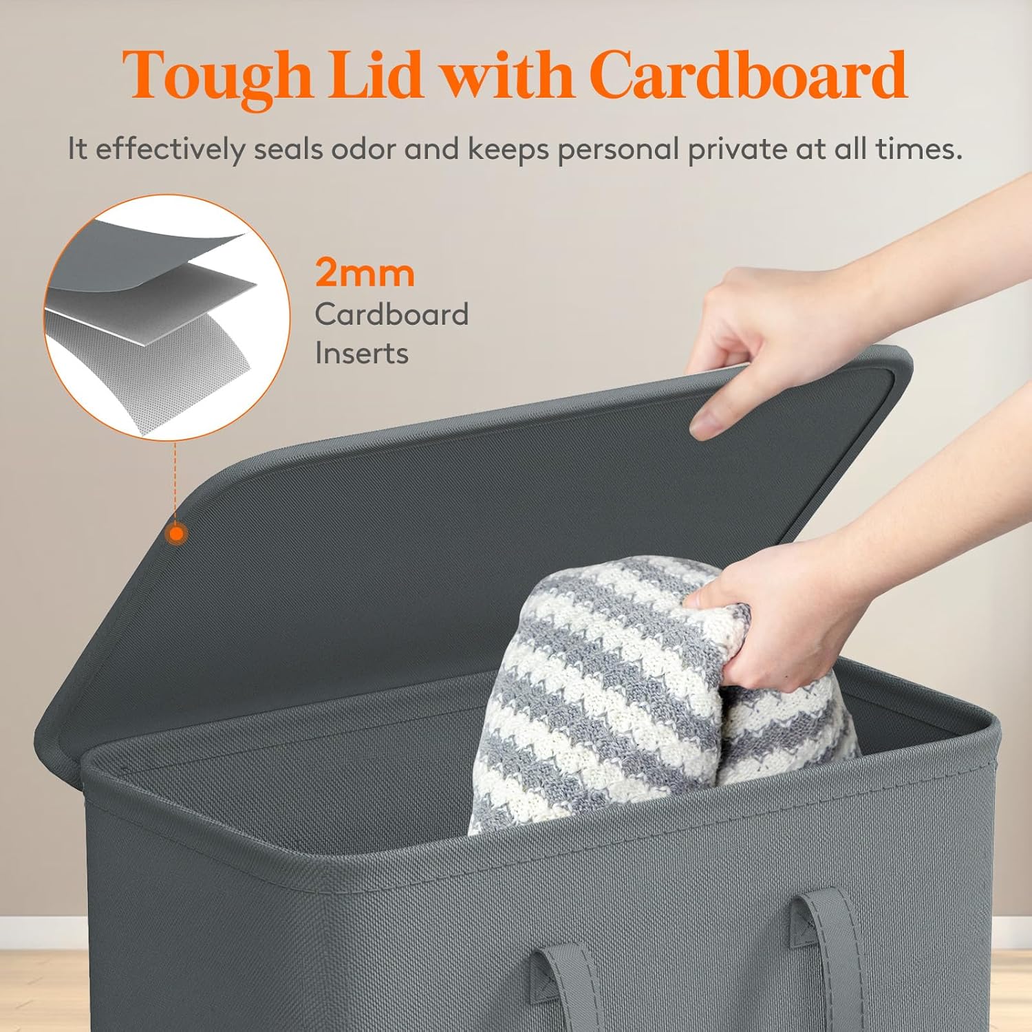 Lifewit 65L Slim Laundry Hamper, Small Laundry Basket with Lid, Dirty Narrow Collapsible Clothes Storage with Easy Carry Extended Handles, Tall Hampers for Bedroom Laundry Room, Gray, 2 Packs