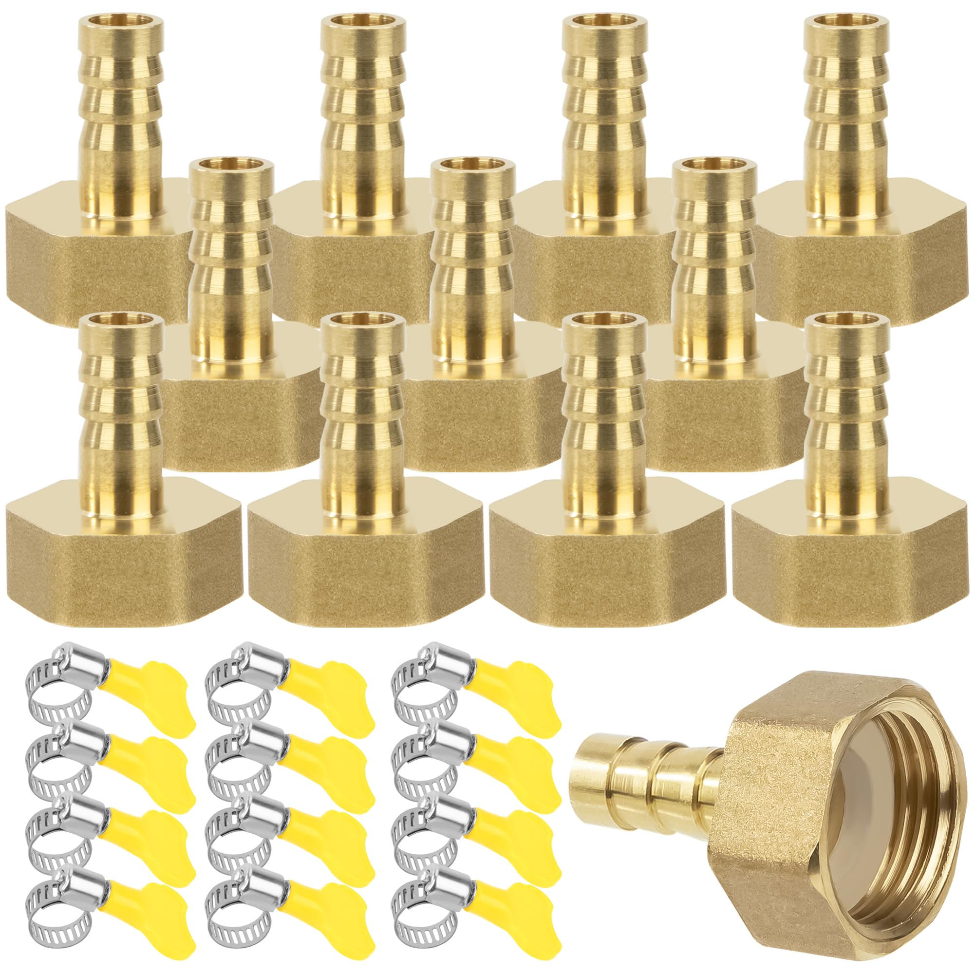 Messing Rohr Adapter, 12 Stück 10 mm Widerhaken x 3/4 Zoll Innengewinde Rohrverbinder aus Messing mit Gewinde, Schlauchtülle Verschraubung mit Klemmen für Wasser, Gas, Luft Messing Rohr Adapter, 12 Stück 10 mm Widerhaken x 3/4 Zoll Innengewinde Rohrverbinder aus Messing mit Gewinde, Schlauchtülle Verschraubung mit Klemmen für Wasser, Gas, Luft