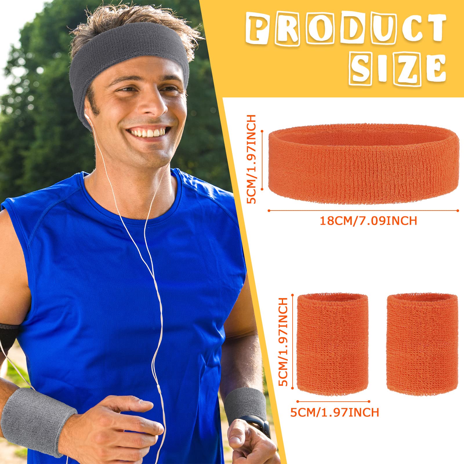 Set di 72 fasce per il sudore, tra cui 24 fasce sportive e 48 braccialetti in cotone, fascia per il sudore in cotone colorato, set per uomini e donne
