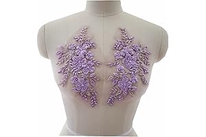 2Pcs Embroidered Beads 3D Flower Applique Lace Fabric Collar Patches Sew Patch...