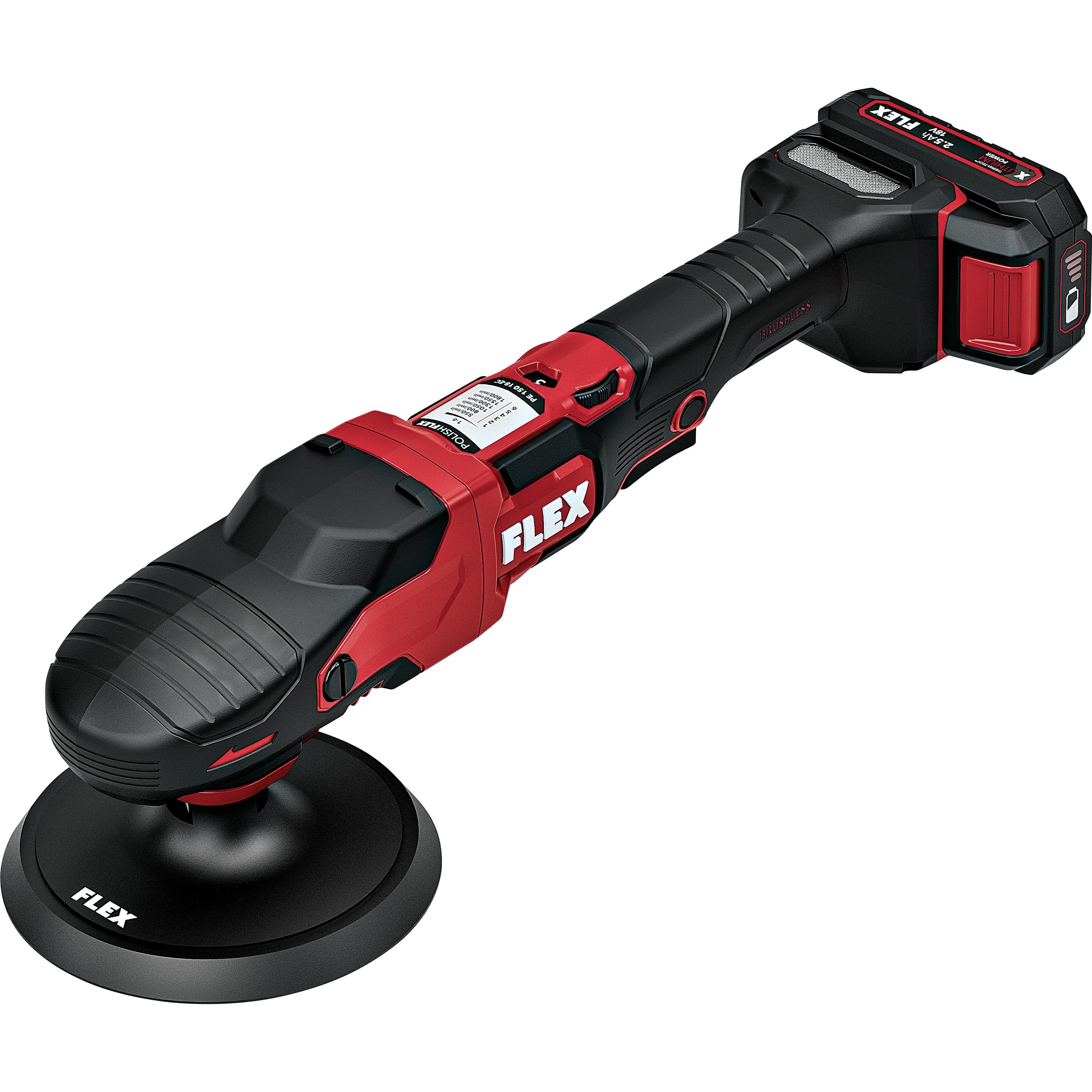 Flex akumulatorowa polerka obrotowa, 18 V, PE 150 18-EC, zestaw (z wyłącznikiem gazu, łatwa regulacja prędkości obrotowej, ergonomiczna) 533019