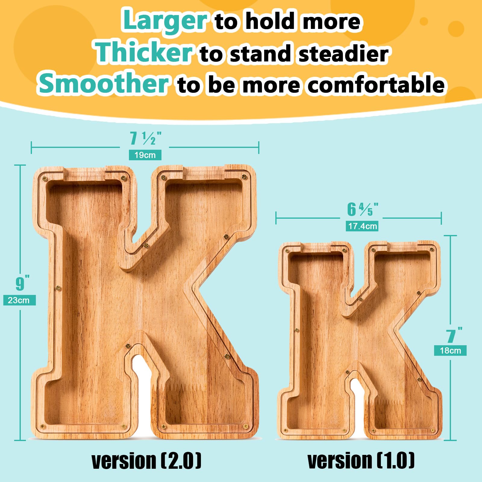 Summidate Salvadanaio Con Lettera in Legno A-Z, Banca dei Soldi Personalizzato per Bambini e Bambine | Regalo di Compleanno Con Banca di Monete