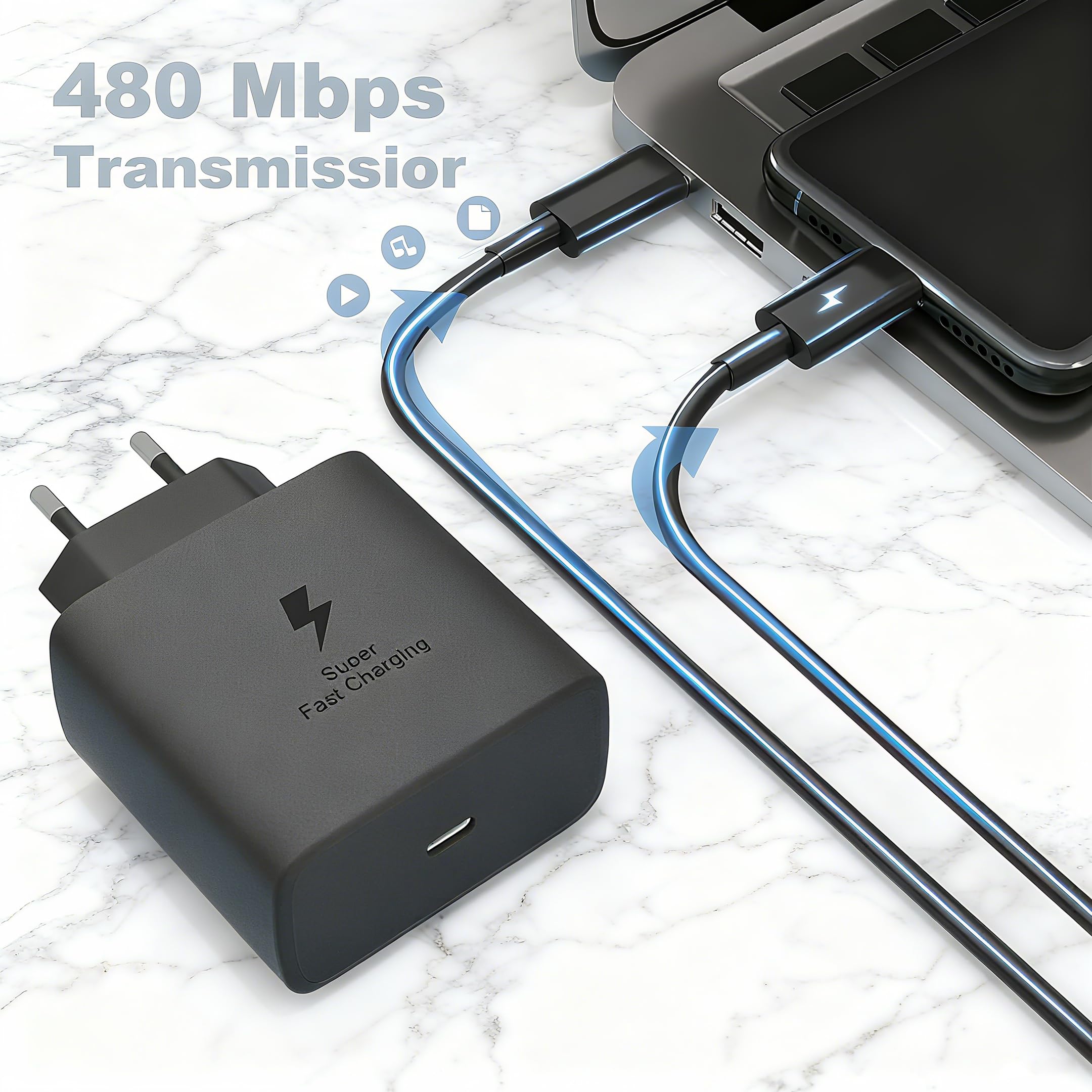 45W USB C Superszybka ładowarka kompatybilna z Samsung Galaxy S25 Ultra/S25+/S25/S24 Ultra/S24+/S24/S23 Ultra/S22/S21/A16/A15/A25/A06, Z Fold 6/Flip 6, wtyczka USB typu C z kablem C do C