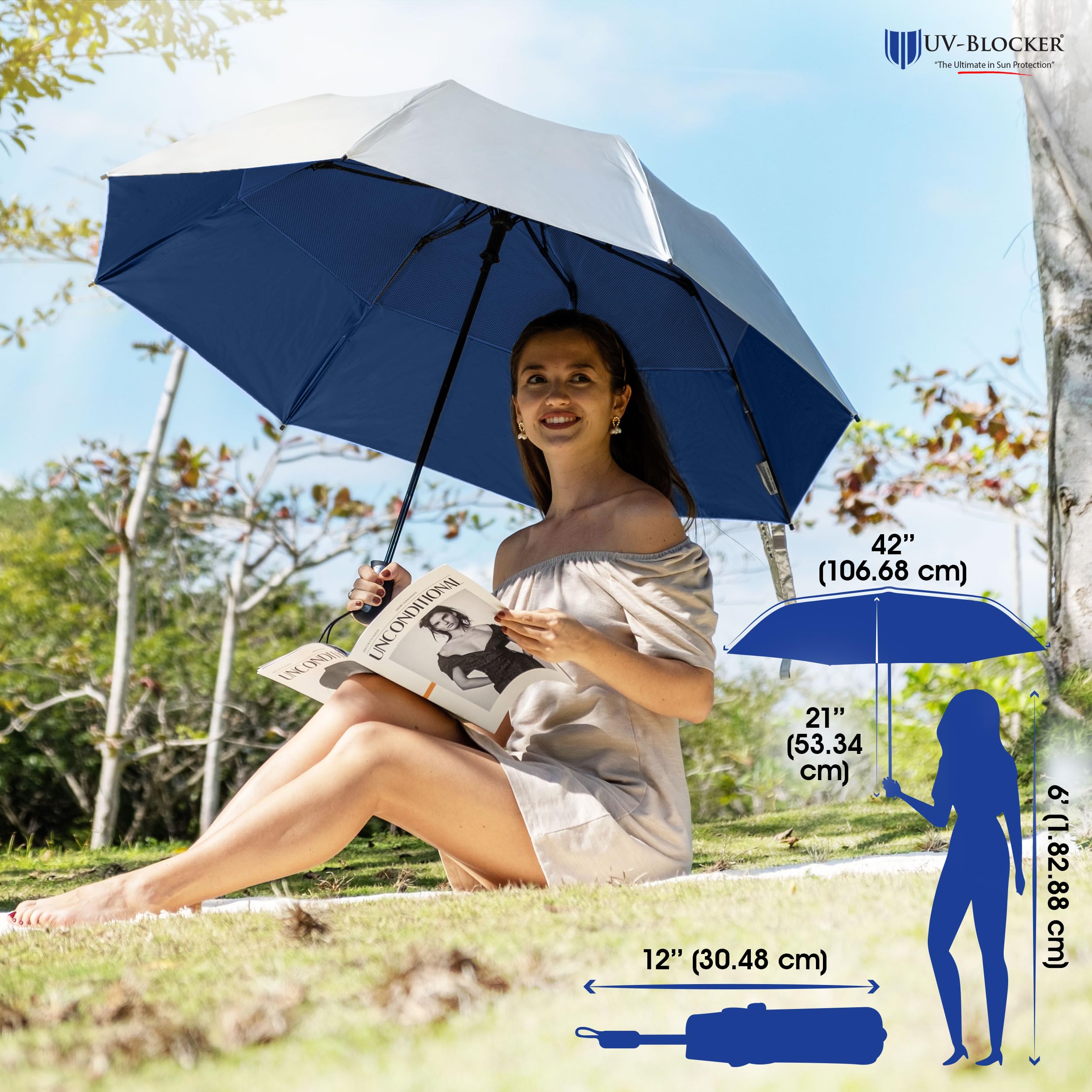 UV-Blocker Sun Umbrella UV Protection Travel Sun Protection - Auto Open, Windproof Sun Umbrella with 55+ UPF, UV Protection