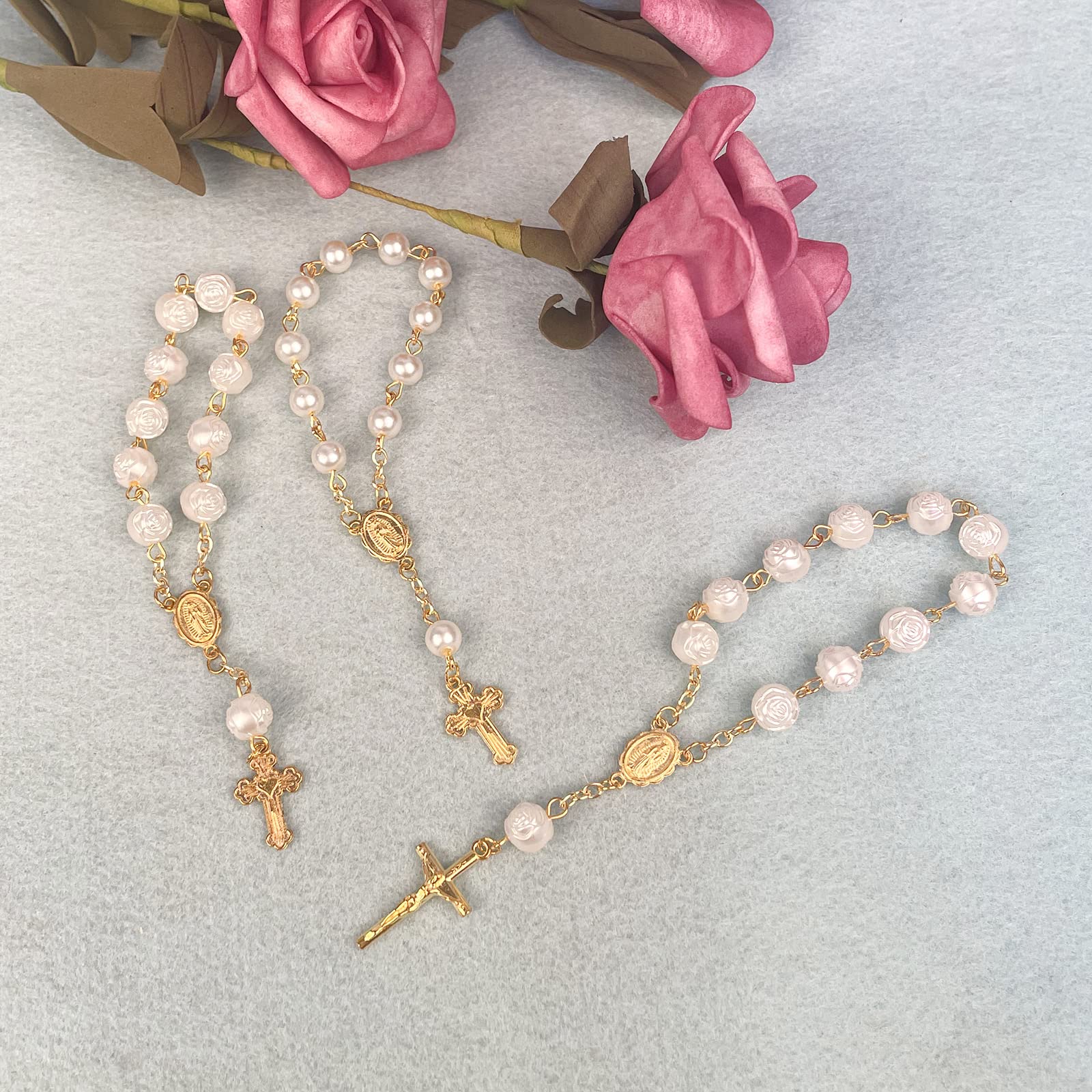 Chapelets À Doigts en Acrylique Chapelet Baptême Petit Chapelet avec Croix Faveur Fête pour Communion Baptême Fête Mariage Chapelets À Doigts Fausses Perles Catholiques Baptême Fête