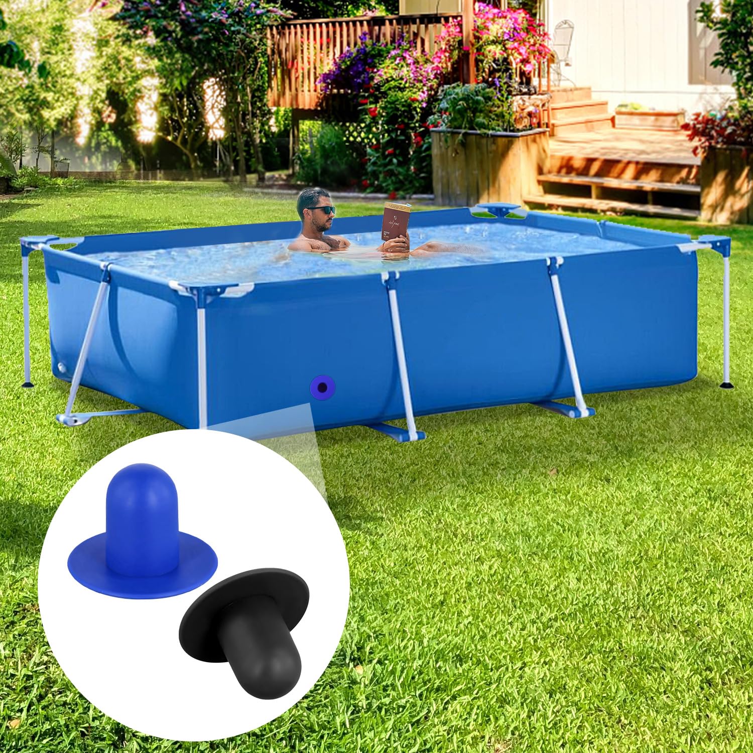 XIHIRCD 2pcs Pool Plugs for Above Ground Pool Filter Pump Strainer Hole Stopper Pool Wall Plug Replacement Compatible with Intex and Bestway (Blue - Image 3