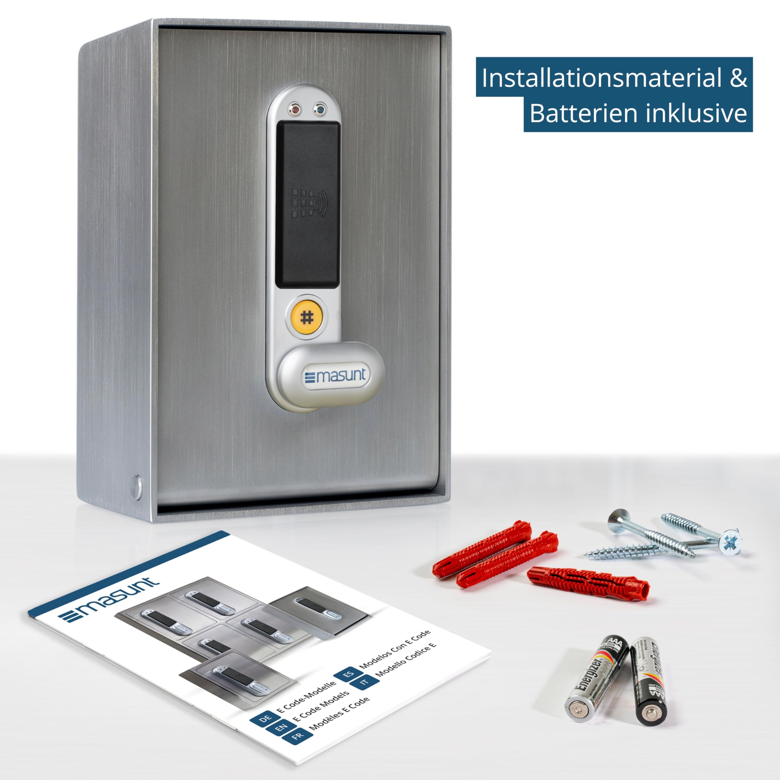 masunt Schlüsseltresor 2121 RFID | elektronischer Schlüsseltresor | Registrierung von bis zu 50 individuellen Zutrittsmedien | V2A Edelstahl | Aufbruch-sicher | wetterfest | silber